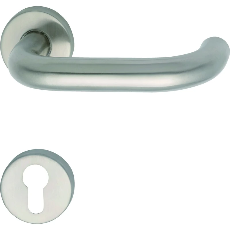 GRUNDMANN 100974 1754/D70M FH Handle Set on Rosette PZ for Fire Doors ÖNORM Door Fitting VK 8.5 Stainless Steel Silver