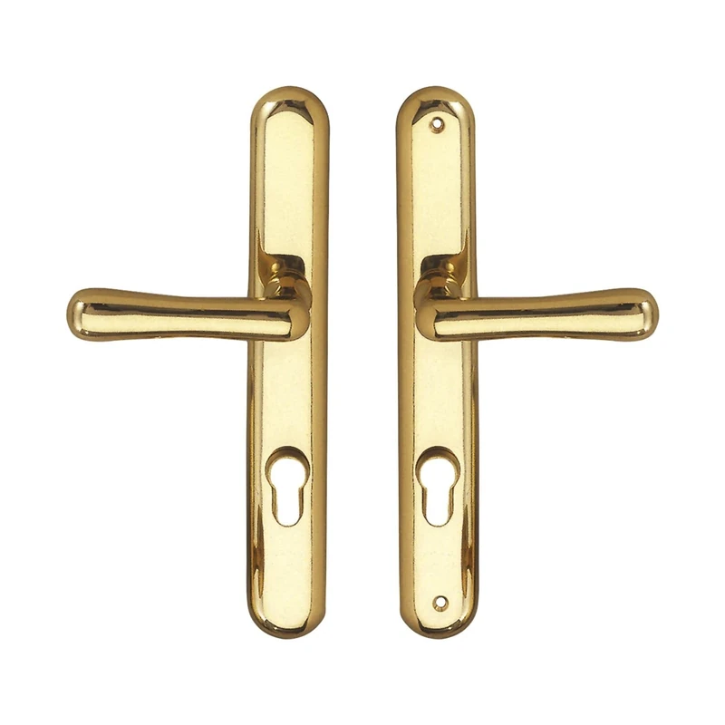 GRUNDMANN 107750 Handle Set Elegant Safety Fitting on Long Plate PZ 88, Door Handle ÖNORM, Polished Brass, Silver