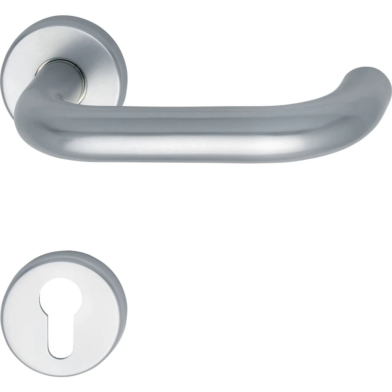 GRUNDMANN Geos 102804 Silver 1754/D6K Handle Set on Rosette PZ ÖNORM Door Fitting VK 8.5, Anodised Aluminium Matt