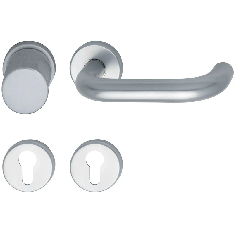 GRUNDMANN Geos 102809 Silver 1754/D6K Handle Set on Rosette PZ ÖNORM Door Fitting VK 8.5, Anodised Aluminium