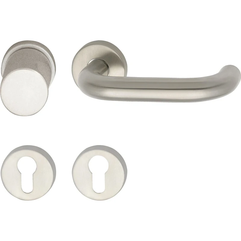 GRUNDMANN Geos 102837 1754/D6K Handle Set on Rosette PZ ÖNORM Door Fitting VK 8.5, Matte Stainless Steel, Silver
