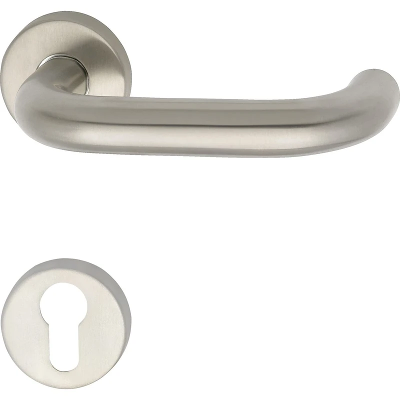 GRUNDMANN Geos 102838 1754/D6K Handle Set on Rosette PZ for Fire Doors ÖNORM Door Fitting VK 8.5, Matte Stainless Steel, Silver