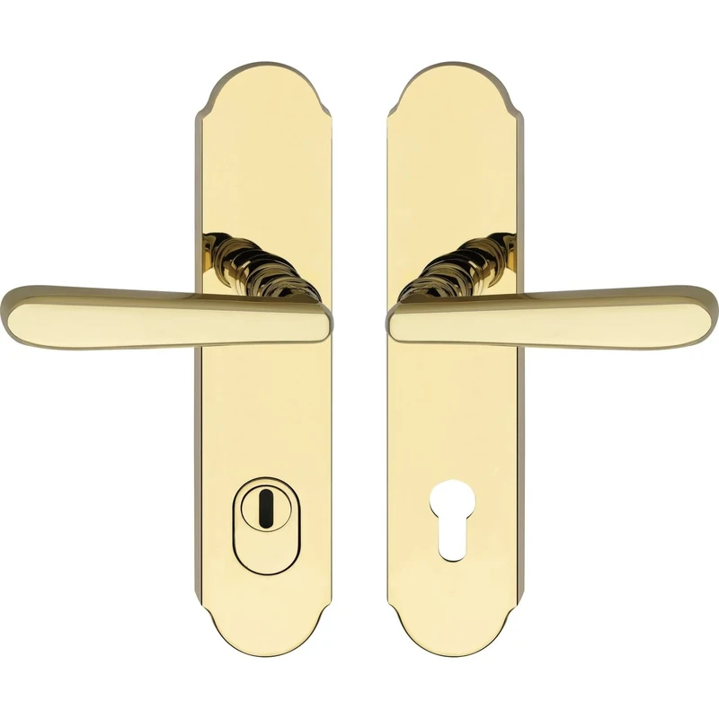 MARCHESI Handle Set Alt-Wien - Door Handles and Long Plate PZ 88 with Core Pull Protection and Quick Pin RC3, Stainless Steel Brass Coloured PVD