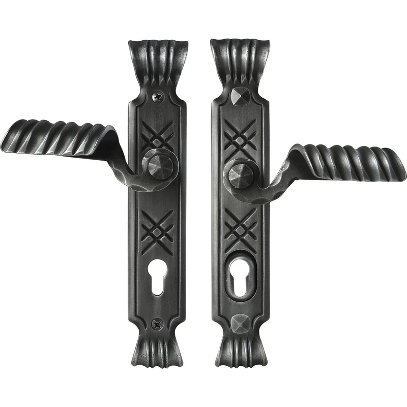 SCHÖSSWENDER Alpina Door Handle Set Rustic with Long Plate PZ 88 TS 80 mm Black Passivated Painted Steel