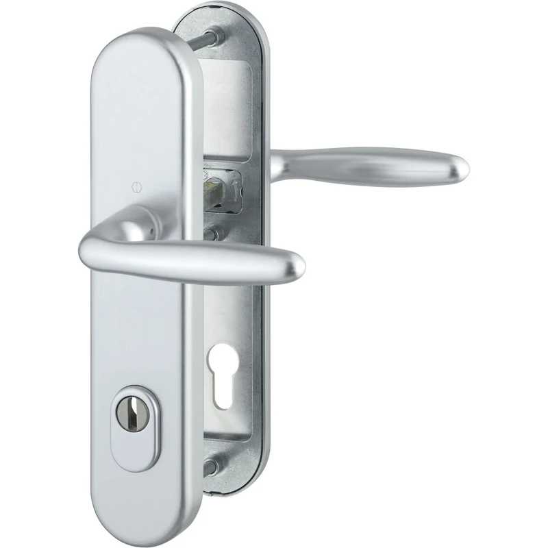 Hoppe Verona Door Knob – On A Long Plate Door Cylinder Security Door Handle Fitting Distance 92 mm/SST 8 with Cylinder Protection for Door Thickness 67 to 72 mm, Anodised Silver, 1 Piece, 3903037