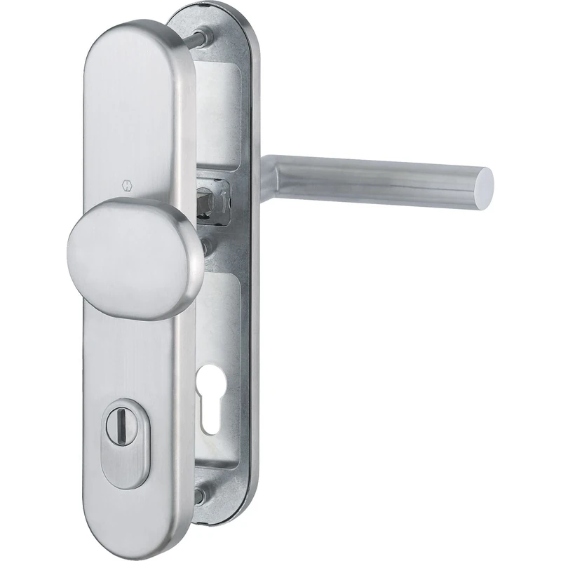 HOPPE Amsterdam 3899867 Front Door Entrance Door Interchangeable Fittings - Ö-Norm Distance 88 mm, Stainless Steel Matt, Long Plate Profile Cylinder for Door Thickness 62-72 mm, with Core Pull