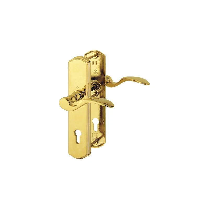 Munich Safety Handle Set on Plate PZ92, Right, Door Thickness 77-82, PVD Brass