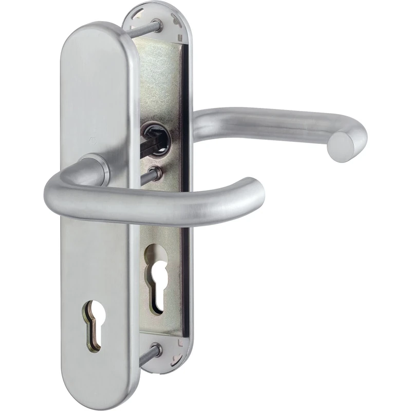 Hoppe House Door Entrance Paris – ö Standard Spacing 88 mm Matt Stainless Steel Door Handles lever latch Long Plate Cylinder Lock for Door Thickness 42/47 mm, No Core Pull Protector, Check: En 1906 RC2, 1 Piece Security Escutcheon