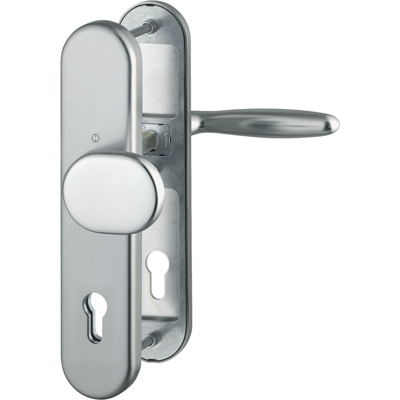Hoppe Verona – ö Standard Spacing 88 mm Aluminium Greenhouse Door Door Fitting Stainless Steel Effect Long Plate Cylinder Lock for Door Thickness 42 1 en 1906 47 mm, No Core Pull Cover, Check: RC2, Security Escutcheon