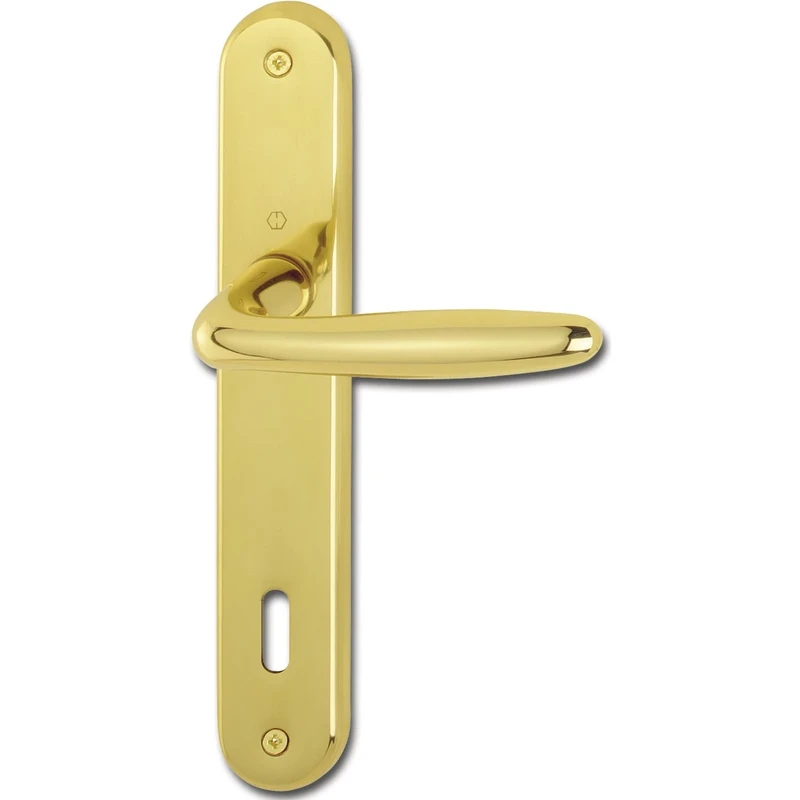 HOPPE Roissy 2857622 Door Handle Set on Long Plate Deadlock Distance 90 mm for Door Thickness 35-54 mm Polished Brass