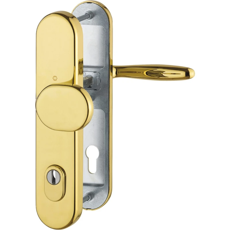 HOPPE Verona Front Door Interchangeable Set - Ö-Norm Distance 88 mm, Polished Brass, Long Plate Profile Cylinder for Door Thickness 42-47 mm, with Core Pull Protection. Test: RC2 according to EN 1906, 1 piece safety fitting.