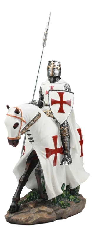 Ebros Crusader English Knight On Cavalry Horse Statue 8" Tall Phalanx Spear Horse Combat Warrior Sculpture
