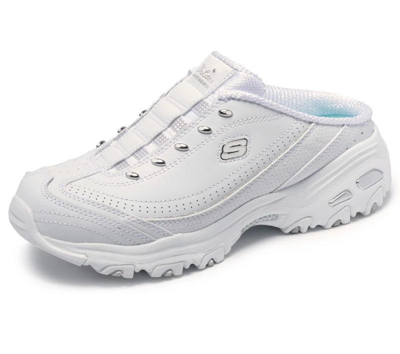 Skechers Women's D'lites Sneaker, White Silver, 6 UK Wide