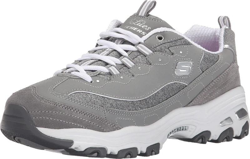 Skechers Women's D'Lites ME TIME Trainers, Gray Trubuck/Mesh/White Trim, 5.5 UK