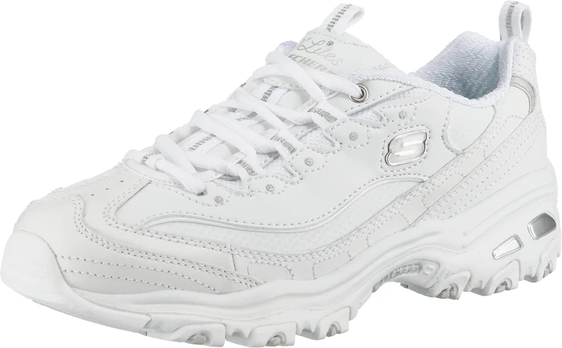 Skechers Women's D'Lites Fresh Start Trainers, White Leather/Mesh/Silver Trim _l, 2 UK - Image 1