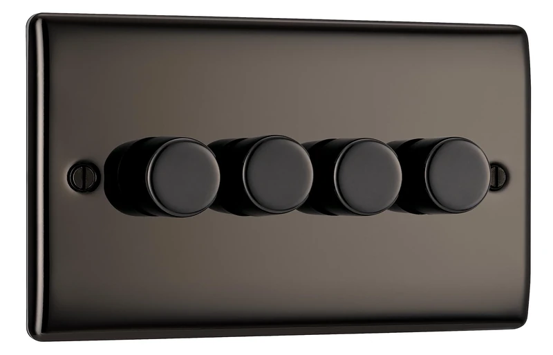 BG Electrical Intelligent Quadruple Wall Dimmer Switch, 2 Way, Raised Profile, Round Edges, Nexus Metal, Black Nickel 200W, NBN84