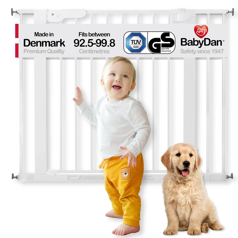 BabyDan Premier door grille / stair gate to clamp, 92.5 - 99.8 cm - made in Denmark and tested by the TÜV GS, color: white