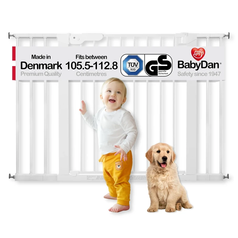 BabyDan Premier door grille / stair gate to clamp, 105.5 - 112.8 cm - made in Denmark and tested by the TÜV GS, color: white