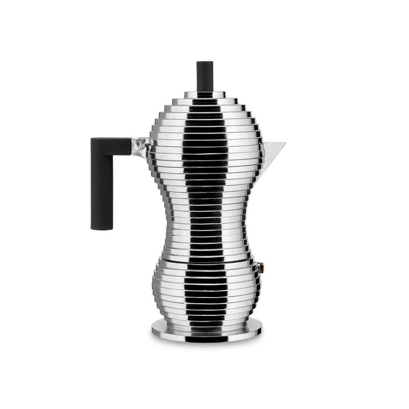 Alessi MDL02/6 B Cast Aluminium Espresso Coffee Maker with a Polyamide Handle & Knob, Aluminium, black, 6 Cups