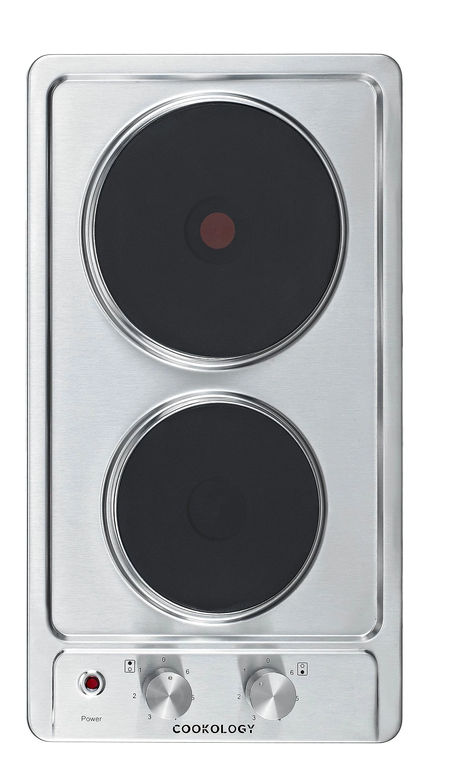 Cookology SEP300SS 30cm Cooktop Solid Plate Domino Hotplate Hob in Stainless Steel - 2 Cooking Zones - Built-in Worktop - 6 Heat Settings - Rotary Dials