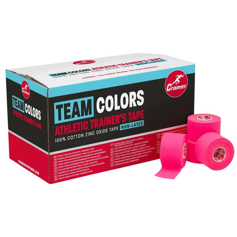 Cramer Team Color Athletic Tape, Pink, For Ankle, Wrist, and Injury Taping, Helps Protect and Prevent Injuries, Promotes Faster Healing, Athletic Training First Aid Supplies, 1.5", Bulk 32 Roll Case