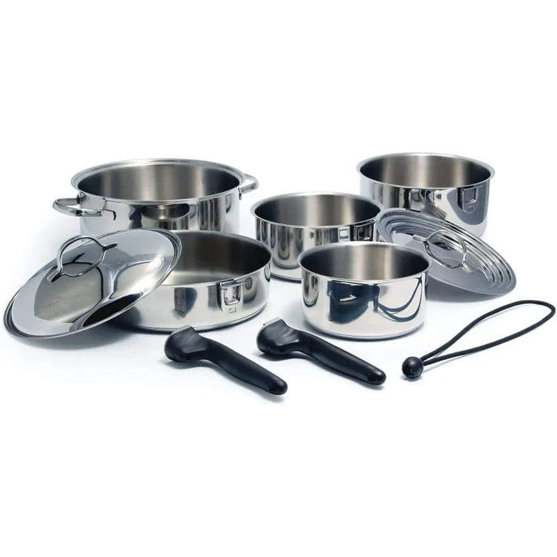 Camco 43921 Stainless Steel 10 Piece Nesting Cookware Set