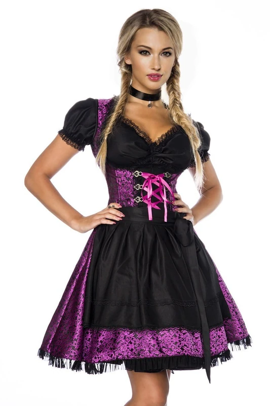 Dirndline Women's Premium Dirndl with Blouse Special Occasion Dress, Purple/Black, XS