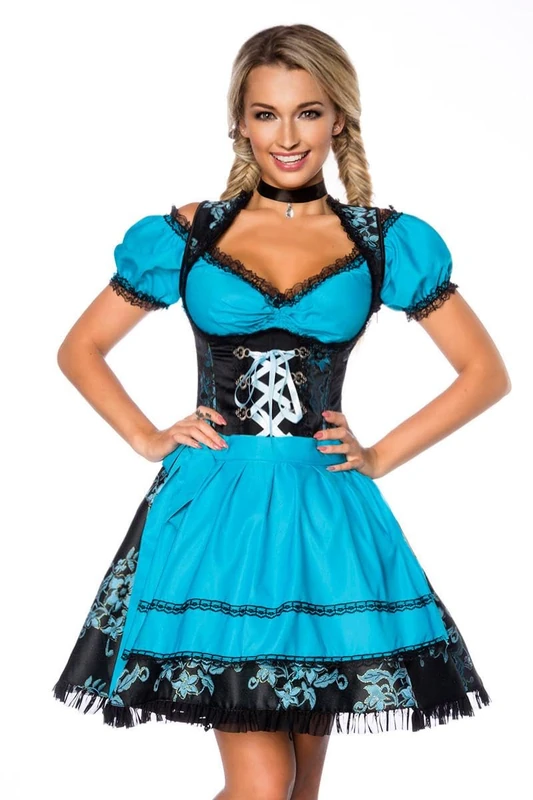 Dirndline Women's Premium Dirndl mit Bluse Special Occasion Dress, Blau/Schwarz, S