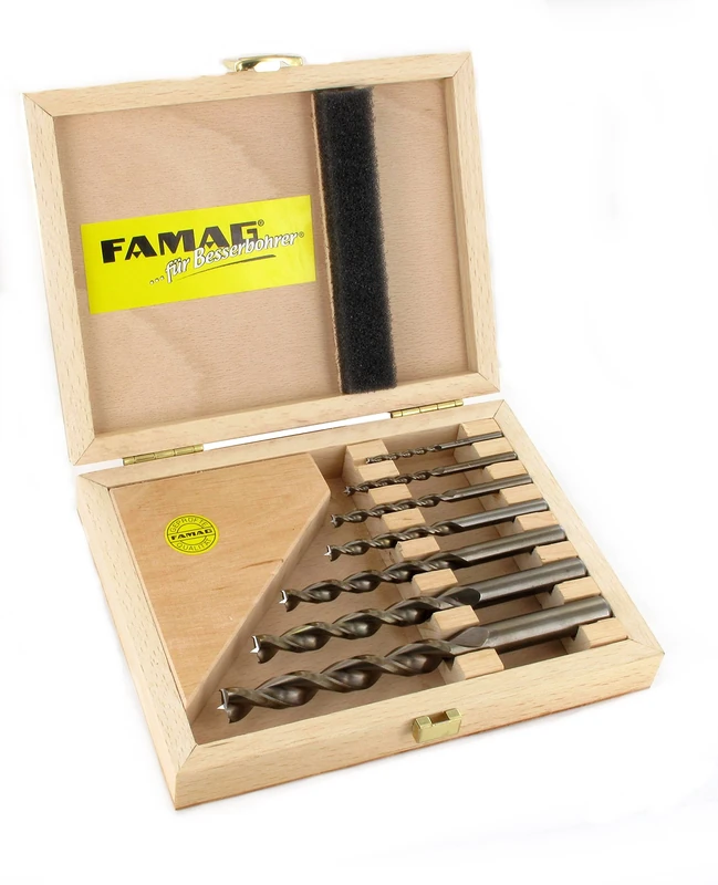FAMAG 1594507 7pcs HSS-Ground Brad Point Drill Bit Set in Wooden Case