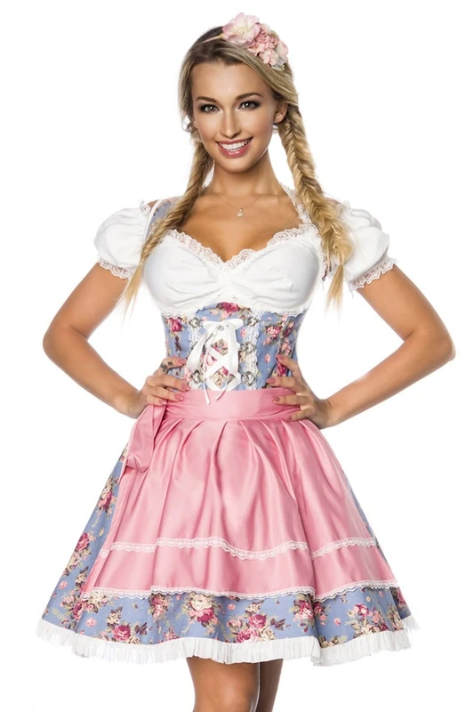 Dirndline Women's Premium Dirndl mit Bluse Special Occasion Dress, Blau/rosa/weiß, XS