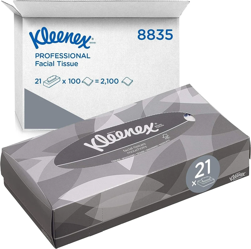 Kleenex Facial Tissue Box 8835 - 21 Packs of 100 2-Ply Tissues