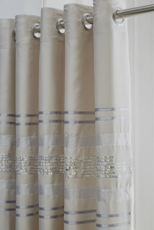 Broadway Modern Sequined Design Eyelet Ring Top Fully Lined, Pair of Curtains, 66 x 72 inch, Polyester, Beige, 36.3x26.5x4.9 cm