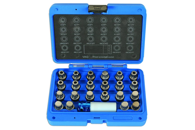 Laser 6275 Locking Wheel Nut Key Set 23pc - for VAG