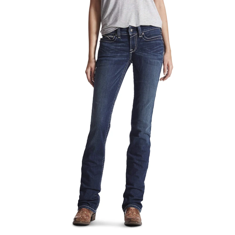 ARIAT Women's WMS R.e.a.l. Straight Icon Rainstorm Jean, Blue, 34 R