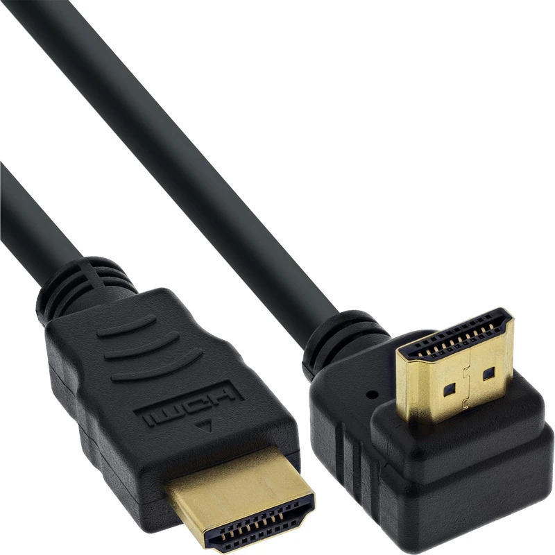 InLine 17015V HDMI Cable Angled HDMI High Speed with Ethernet Male/Male Contacts, black, 15 m
