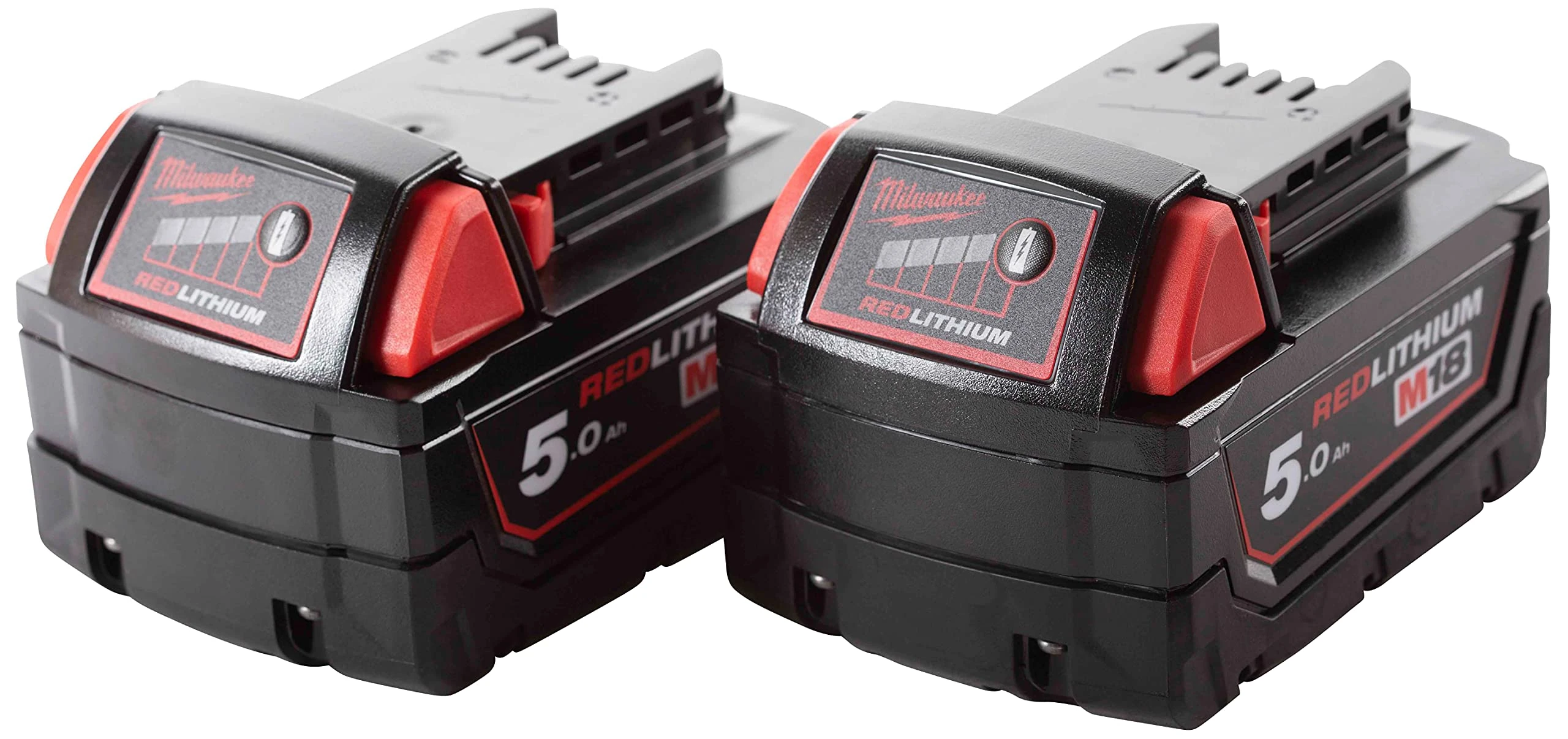 Milwaukee M18B5 18V 5Ah Battery Pack of 2, 18 V, Red