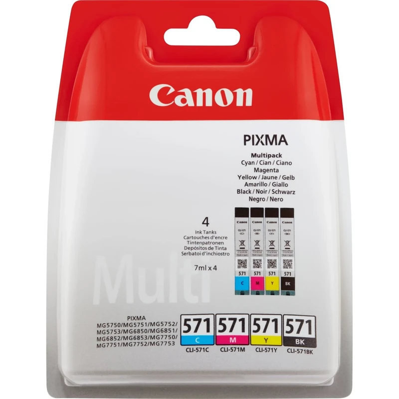 Canon CLI-571 C M Y BK Pack of 4 cartridges (Black Cyan Magenta Yellow) Genuine Canon (Plastic Pack )