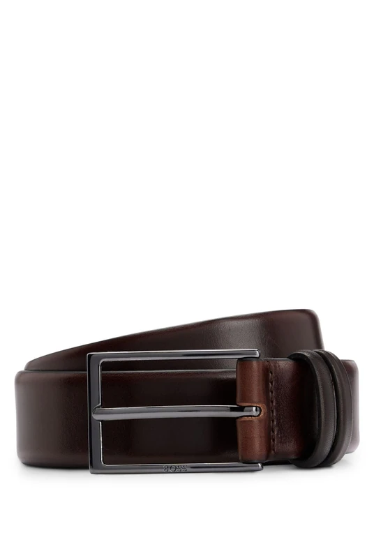 BOSS Mens Carmello Vegetable-tanned leather belt with gunmetal hardware
