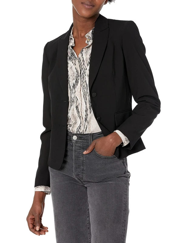 Calvin Klein Women's Two Button Short Notched Collar Blazer, Black, 20/Plus