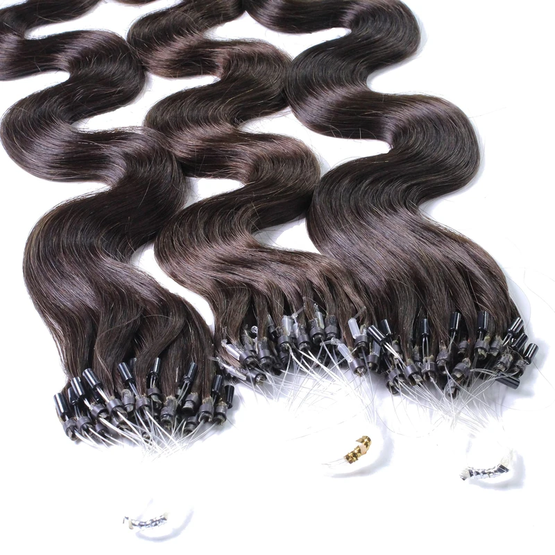 Hair2Heart 50 x 1g Microring Loop Extensions, - 16", colour #2 chocolate brown, wavy