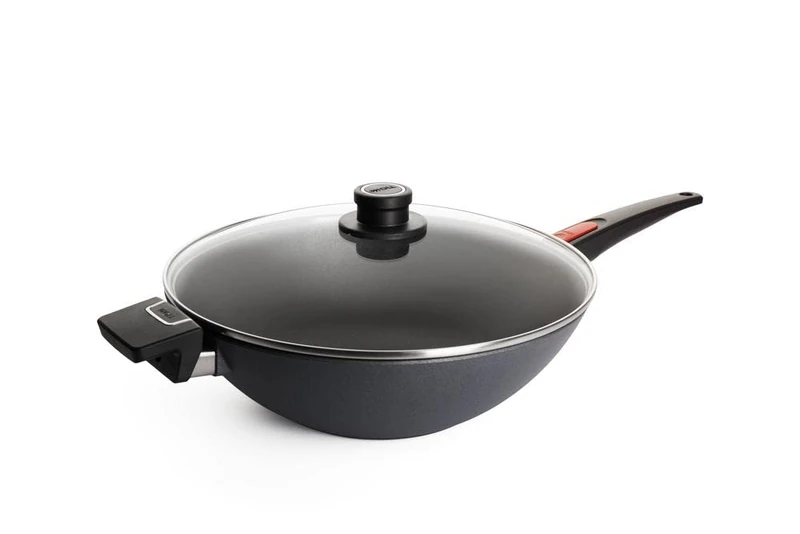 Woll Diamond Lite Wok and Mixing Pan with Glass Lid, Diameter 34 cm, Height 11 cm, with Removable Handle, Suitable for Ceramic, Gas, Electric, Halogen - Not Suitable for Induction Cookers, Non-Stick