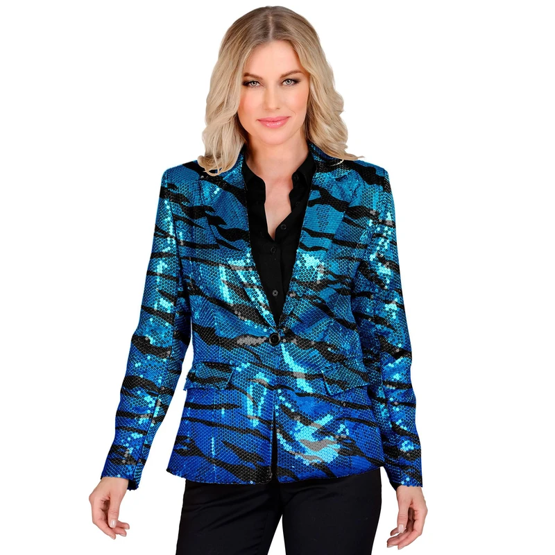 Widmann - Party Fashion Women Blue Wave Disco Fever Sequin Blazer Jacket