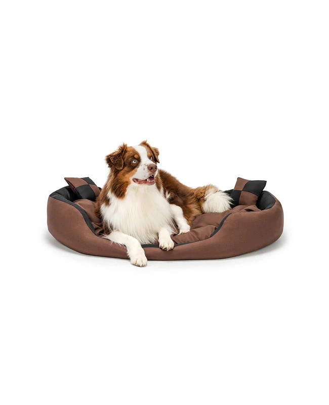 lionto Dog bed 4-in-1 with reversible cushion in Oxford, 110x80 cm, scratch-resistant pet bed with deep entry for cats and dogs, incl. decorative pillow, water-repellent, black/brown