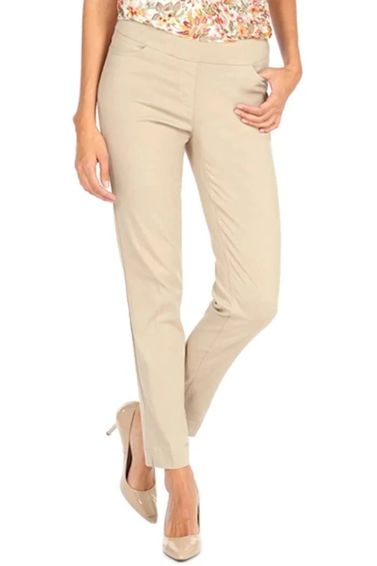 SLIM-SATION Women's Trousers with Wide Band for Pull-on, Straight Leg, with Front Pocket Casual Pants, Stone, 18 - Image 1