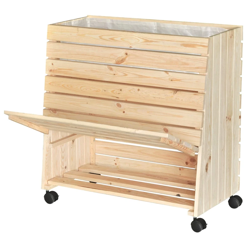 WAGNER GreenFAMILY - Mobile raised bed - GreenBOX - size L - coniferous wood, solid wood, FSC®, natural, 79 x 80 x 43/33 cm, 4 castors, 2 brakes, storage flap, incl. plant bag - 25013101