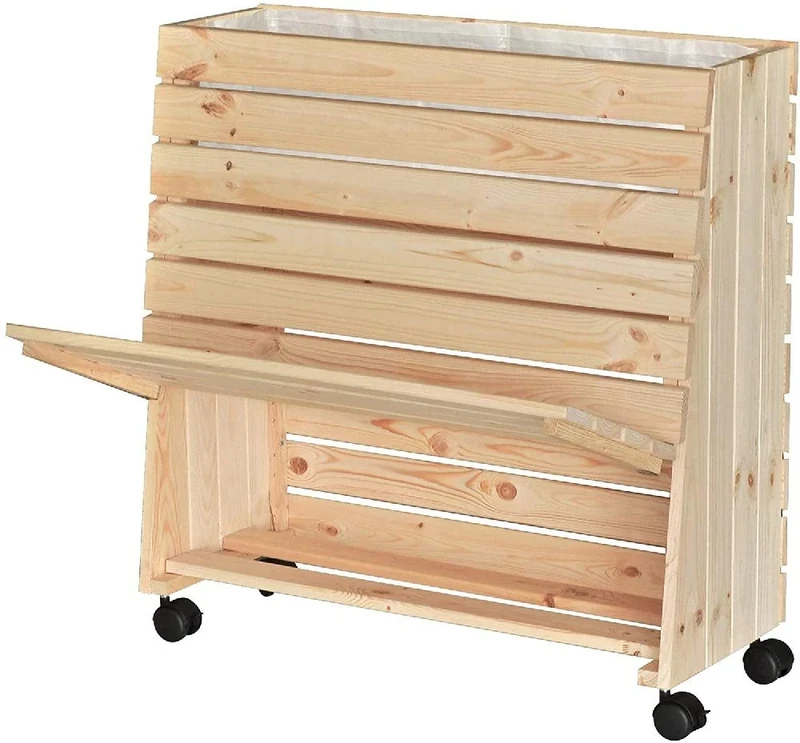 WAGNER design yourself GreenFAMILY Raised Mobile Bed-Storage Flap, incl. Plant Bag, Solid wood untreated, Nature, 79 x 80 x 33/23 cm