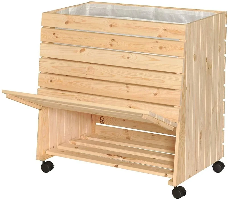 WAGNER design yourself GreenFAMILY Raised Mobile Bed-Storage Flap, incl. Plant Bag, Solid wood untreated, Nature, 79 x 80 x 53/43 cm