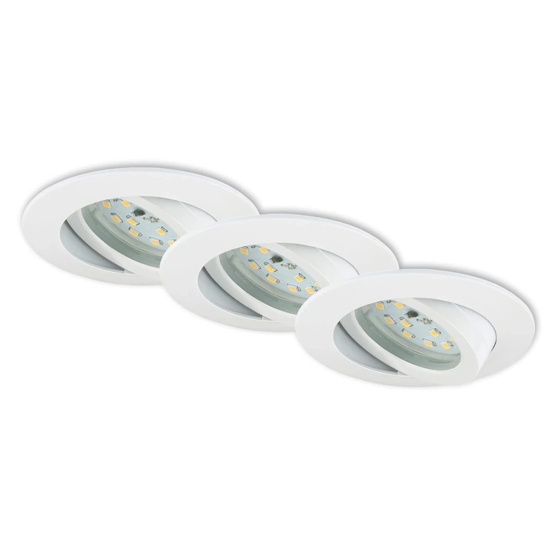 BRILONER Leuchten – Recessed LED Downlight, Set of 3 Adjustable and dimmable LED Ceiling Lights, 5.5 Watt, 470 Lumens, 3,000 Kelvin, IP23, White, 82x28mm (DxH)