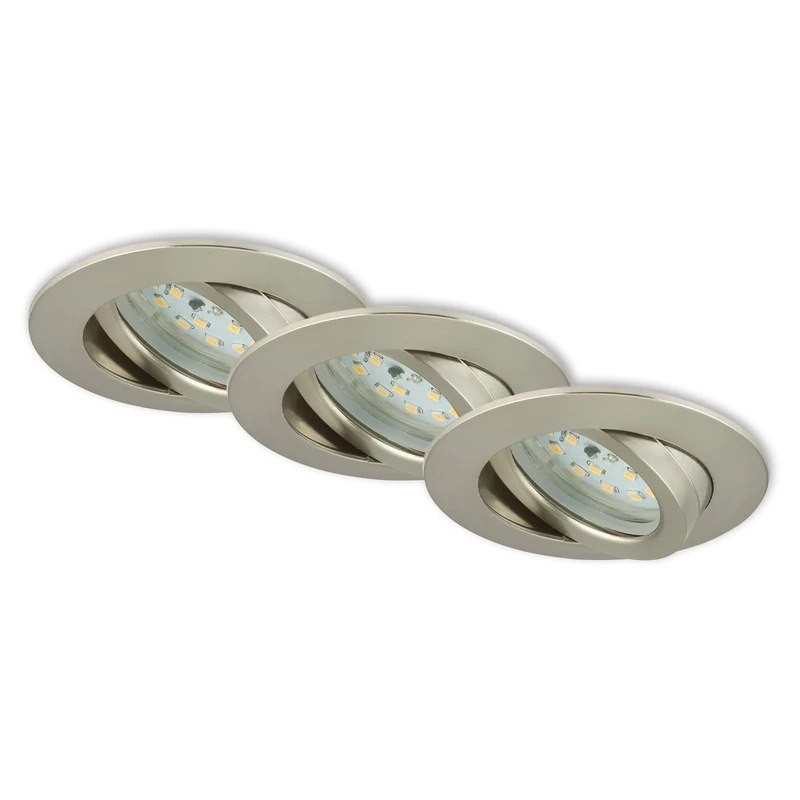 BRILONER Leuchten – Recessed LED Downlight, Set of 3 Adjustable and dimmable LED Ceiling Lights, 5.5 Watt, 470 Lumens, 3,000 Kelvin, IP23, Matte Nickel, 82x28mm (DxH)