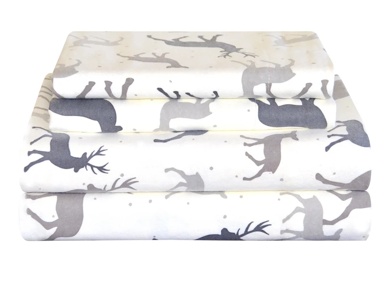 Pointehaven Flannel Cotton Sheet Set, 100%, Autumn Deer, Full
